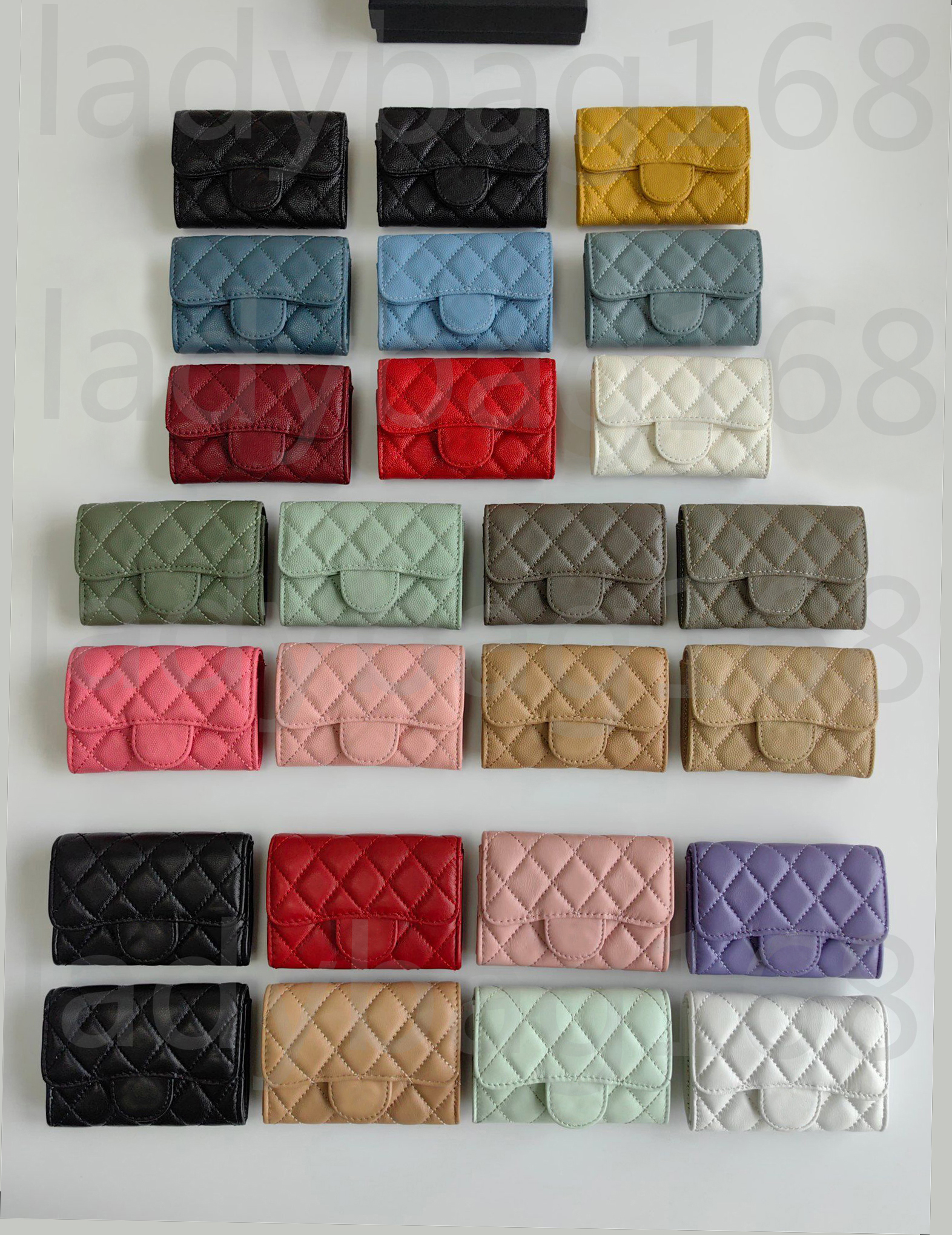 Elegant Designer Women's Caviar Leather Foldable Wallet - Pure Color with Secure Flap Closure