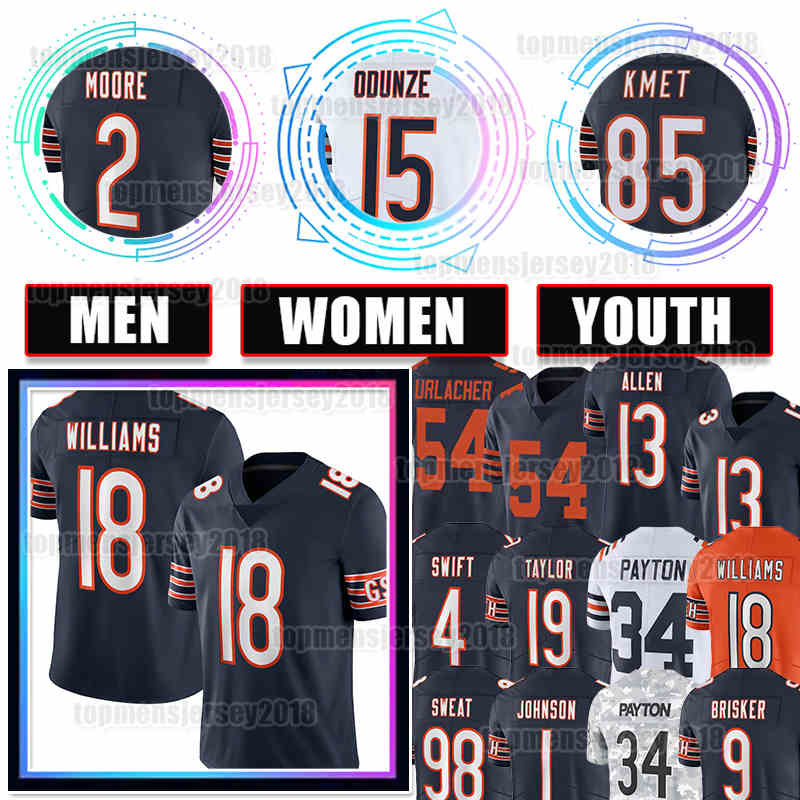 18 Caleb Williams Jersey Cole Kmet Football DJ Moore Rome Odunze Brian Urlacher Dick Butkus Keenan Allen DAndre Swift Jaquan Brisker Walter Payton Johnson Mike Ditka
