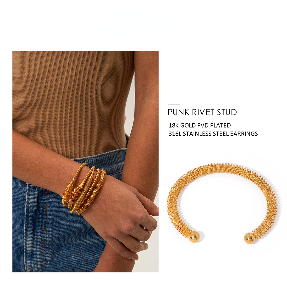 Designer Retro Open Bracelet for Women Titanium Steel 18k Gold Plated Non Fading Double Ball Wrinkle Twisted Space Line Personalized Party Jewelry