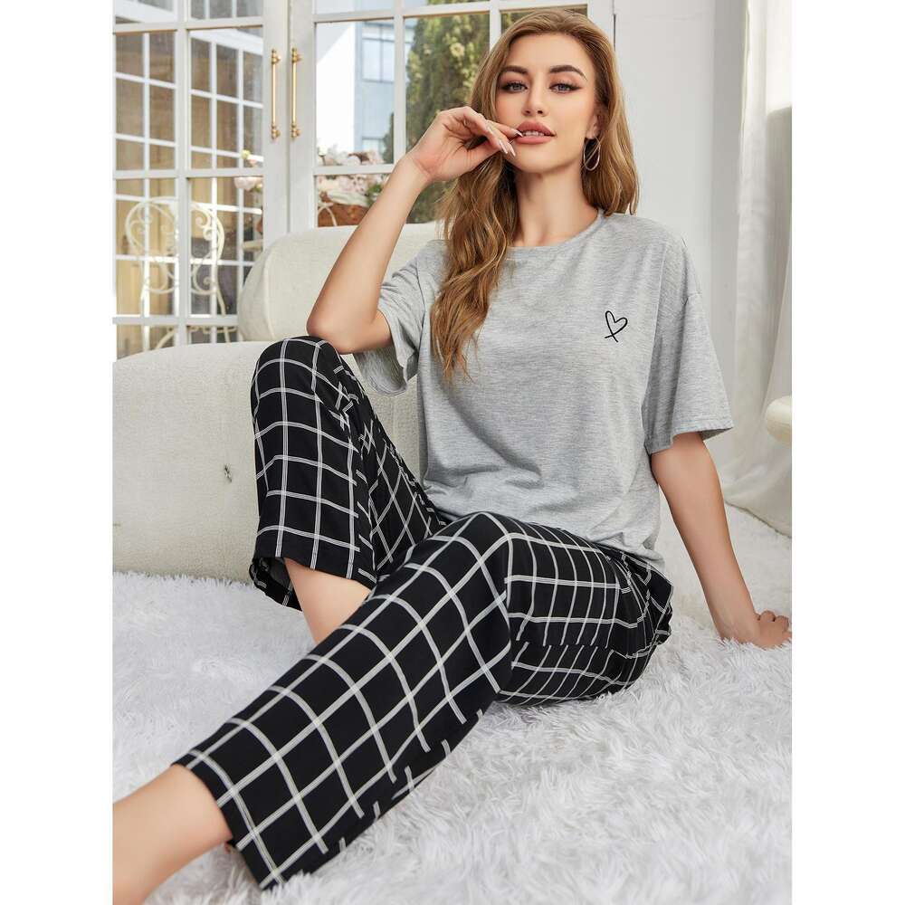 New Pamas Women's Spring and Autumn Short Sleeved Long Pants Minimalist Casual Home Furnishing Set OF41943