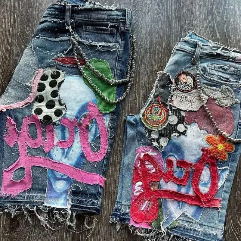 Men's Shorts Streetwear Short Jeans Mens Womens Harajuku Hip Hop Retro Patchwork Baggy Denim Gym Casual Basketball