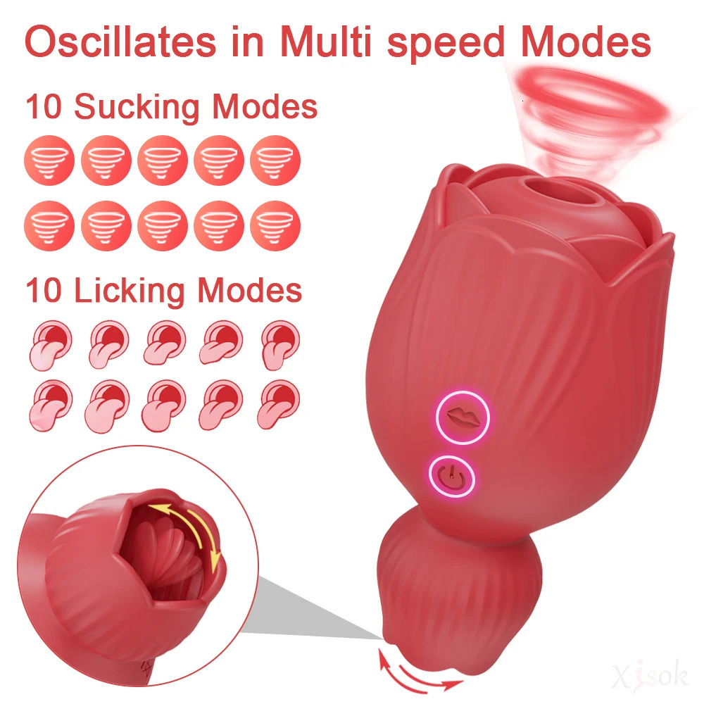 Sucking Rose-Tongue Licking Vibrator for Women Clitoris Stimulator Oral Nipple Vacuum Clit Sucker Female Sex Toys for Adults 240325
