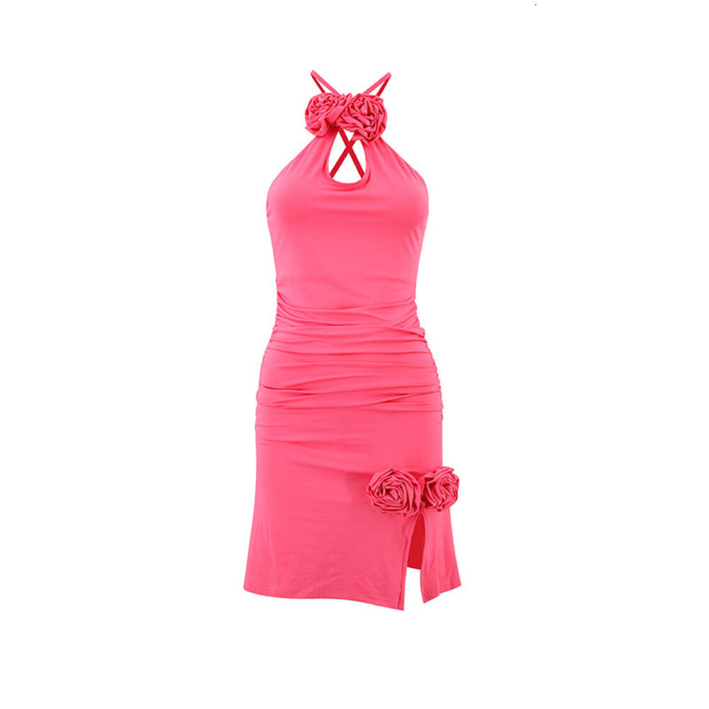 Wind Sexy Spicy Girl Women's Autumn and Winter New Hanging Neck Hollow Open Backpack Hip Short Dress F41927