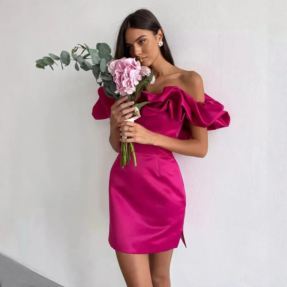 Ivory Simple Satin Sheath Wedding Dresses For Women Sexy Off The Shoulder Ruched Boho Garden Short Bridal Gowns Elegant Reception Dress Bride Robes de