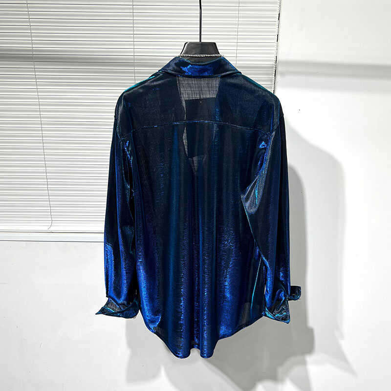 Spring 2024 Men's Shirts Sequined Fashion Original Trendy Male Long Sleeve Shirt High-End Lightweight Loose Comfort Tops