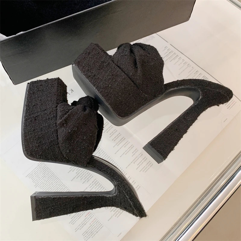 Eilyken Chunky Platform Woman Slippers Butterfly-knot Open Toe Wedding Banquet Sandals Extreme High Heels Slide Shoes 241118