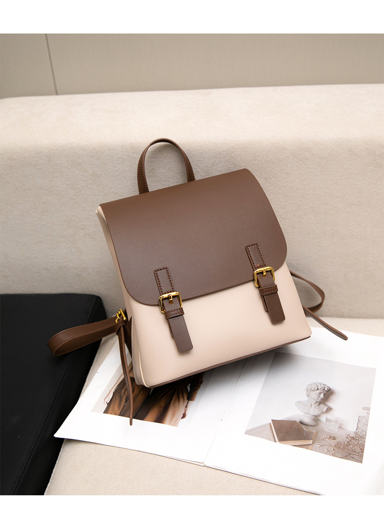 New Hit-Color Classic College Girls School Double Shoulder Bag Cow Leather Women Backpack Hasp Cover Open Design Bagpack BagVoyage