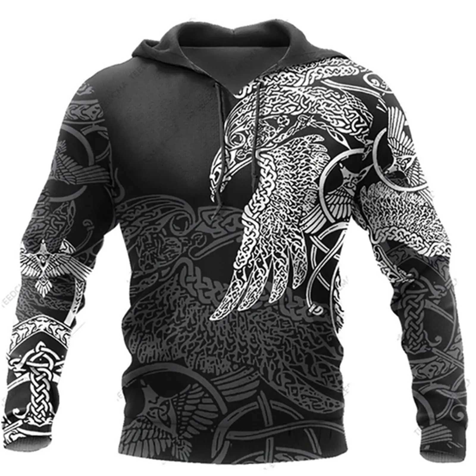 New Arrival Mens Viking Hoodie Retro Casual Viking Warrior Odin 3D Printed Long Sved Sweatshirt Plover Hoodie Top Z241118