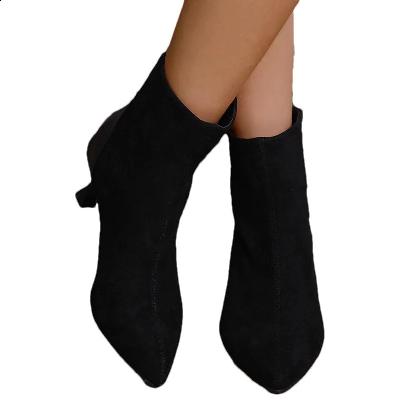 Leopard Pointed Toe Women Snow Ankle Boots Suede Mid Heels Sexy Shoes Winter Fad Chelsea Boots Trend er Botas Mujer 241118