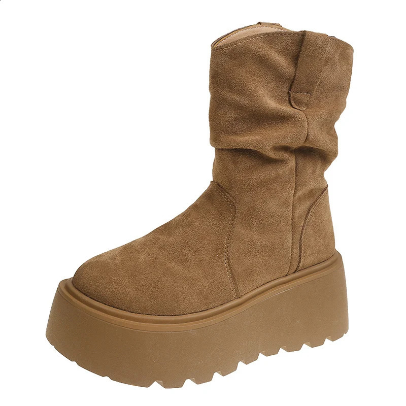 Suede Platform Women Ankle Boots er Mid Heels Shoes Winter Trend Walking Non-slip Winter Botas De Mujer 241118