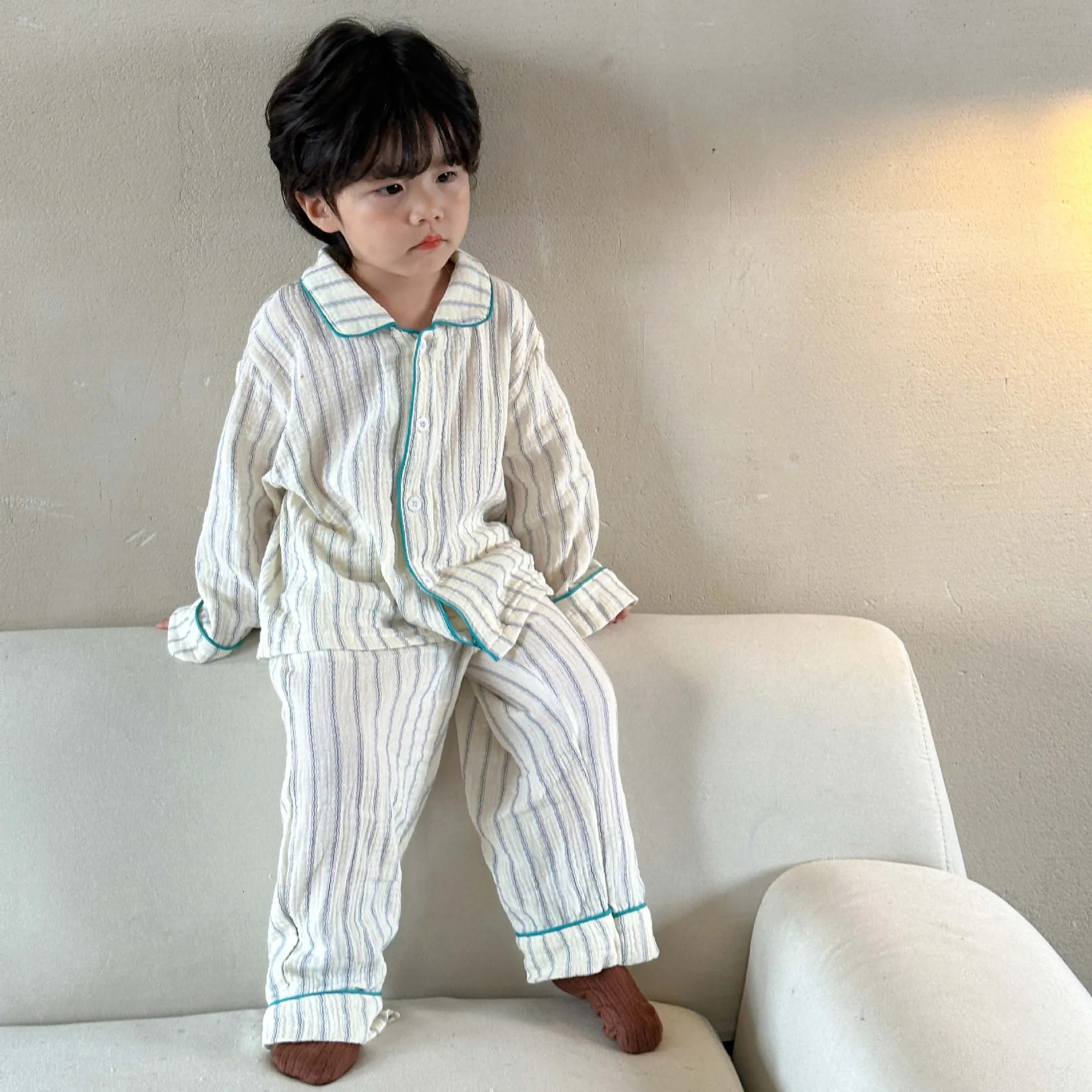Pajama set for spring summer and autumn seasons made of pure cotton with long sleeves for babies boys and children. Pajamas for girls and boys 241118