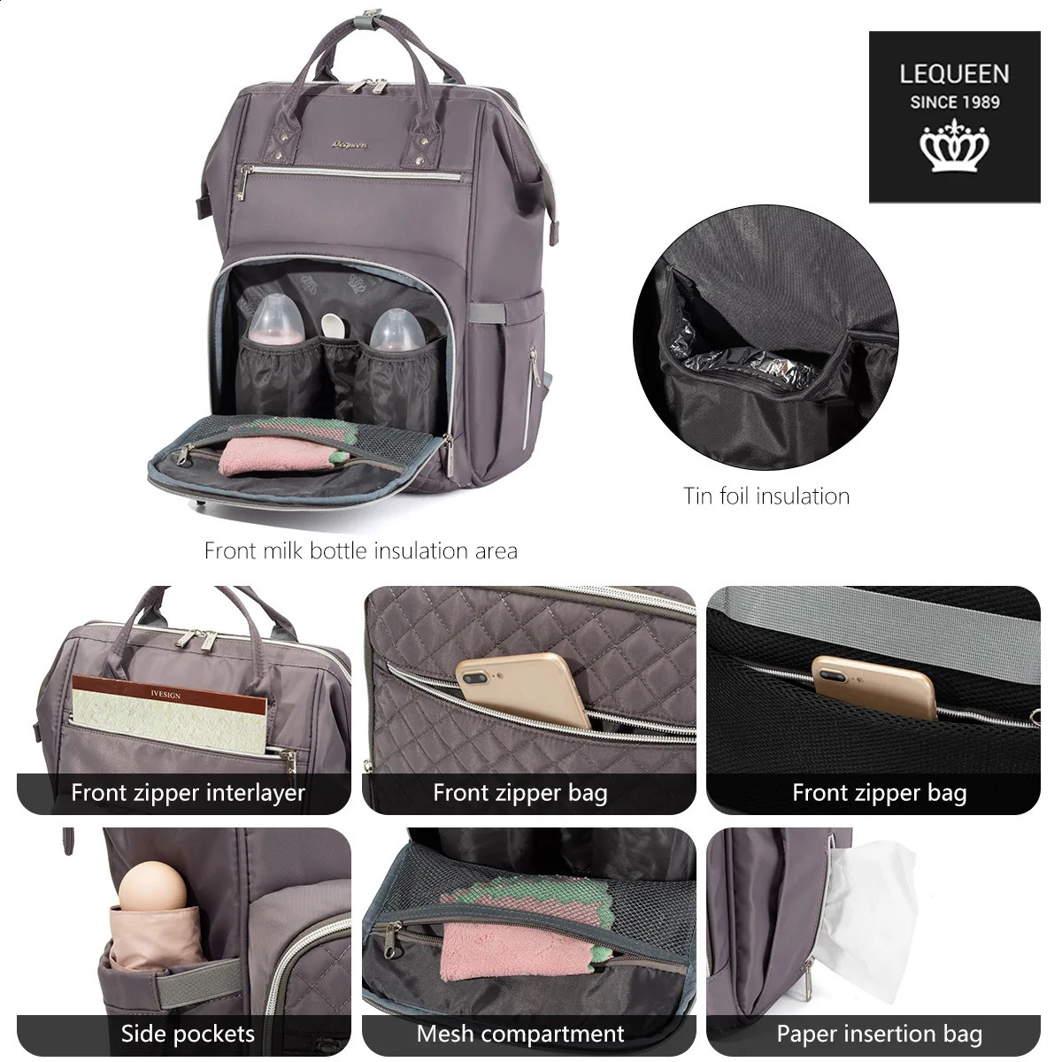 LEQUEEN Diaper Bag Backpack Large Capacity Travel Bag Style Waterproof Multifunctional Maternity Mother Baby Stroller Bags 250106