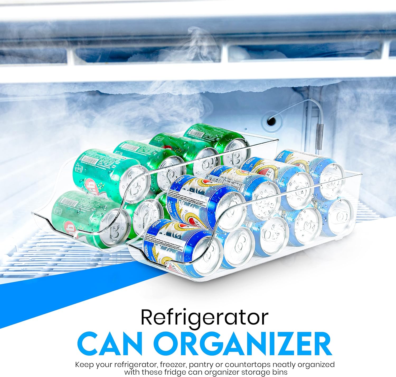 Utopia Kitchen Clear soda Can Organizer - 4-piece refrigerator or countertop beverage organizer - Soda can dispenser for refrigerator storage