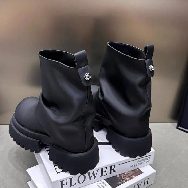 Platform Women High Boots er Mid Heels Motorcycle Boots Fashion Laether Winter Shoes Trend Gladiator Femme Chaussures 241118