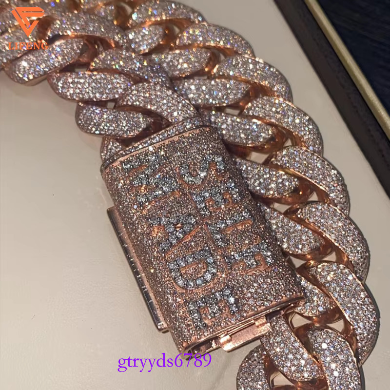 Lifeng Jewelry Custom Name VVS MoISsanite k Iced out Miami Cuban Chain Sier Rose Gold Necklace