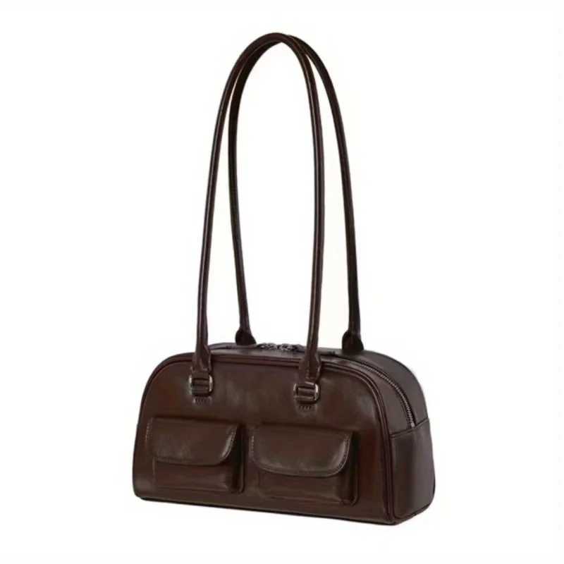 Fashionable womens shoulder bag crossbody bag handbag multi pocket bowling bag Boston bag Y250603