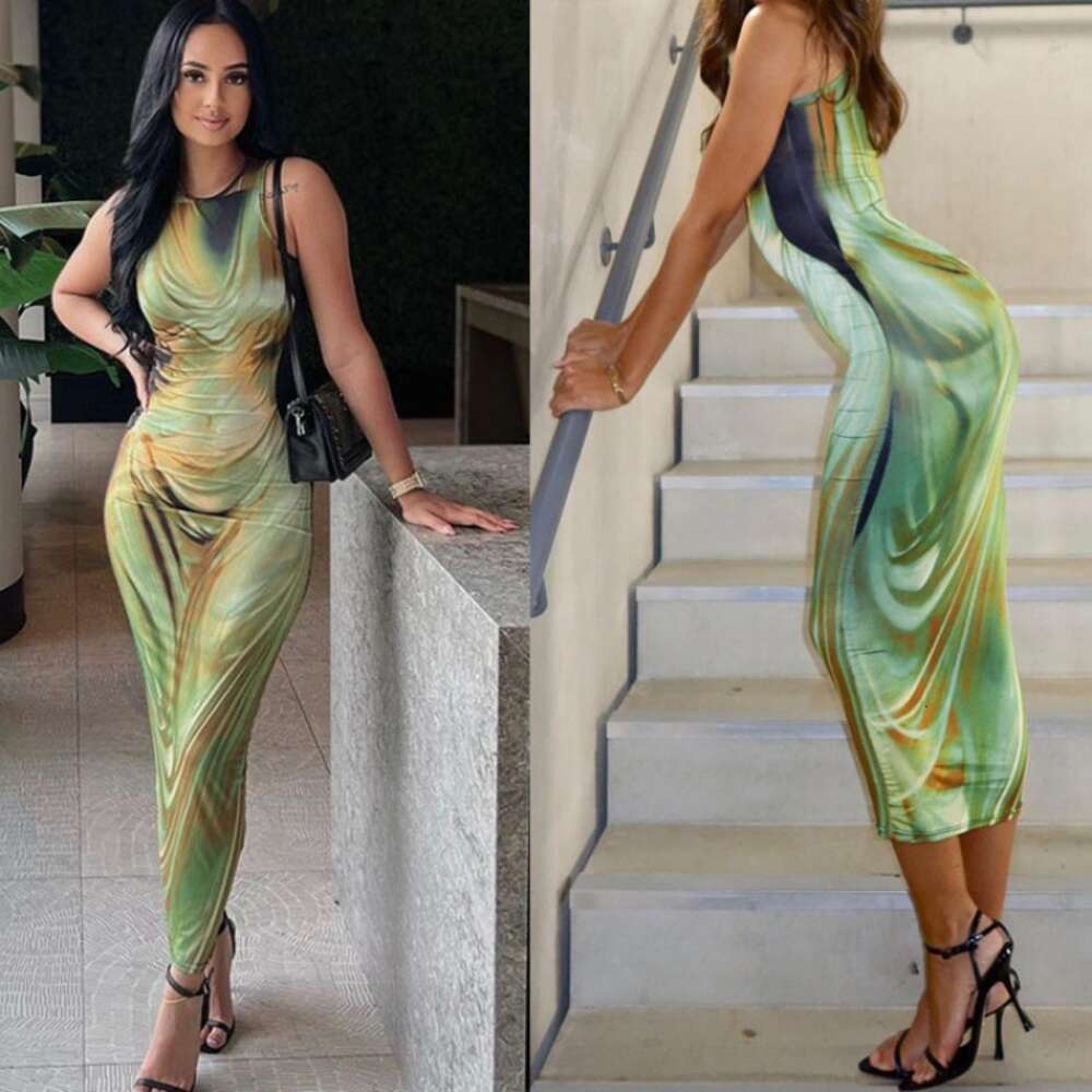 Women's Clothing 2024 Summer New Fashion Print Slim Fit Sexy Slimming Sleeveless Dress for Women F41932