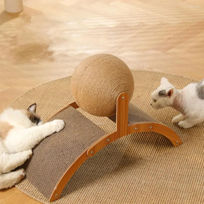 Update Cat Toys 2 In 1 Scratching Ball Wooden Scratcher Sisal Scratch Board Wear-Resistant Grinding Toy Solid Wood Scraper For Cats