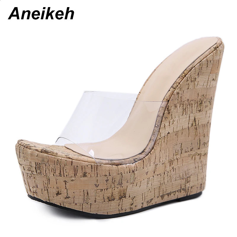 Aneikeh PVC Transparent Wedges Platform Sandals High Heeled Summer Fashion Womens Slippers Thick Sole Beach Shoes Mujer 260327