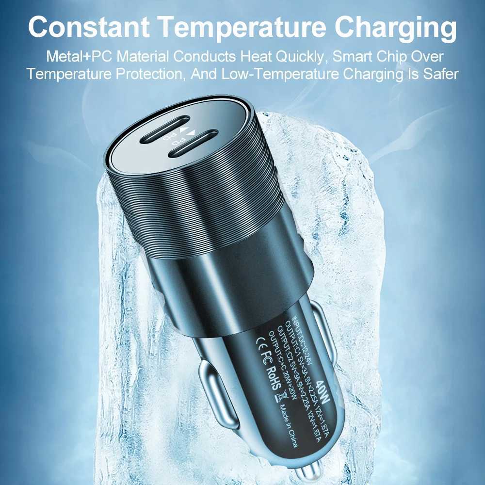 40W Dual PD Type C Car Charger Fast Charging USB C Portable Phone Charger for iPhone 14 Fast Charger 5.0 Car Phone Charger Y241119