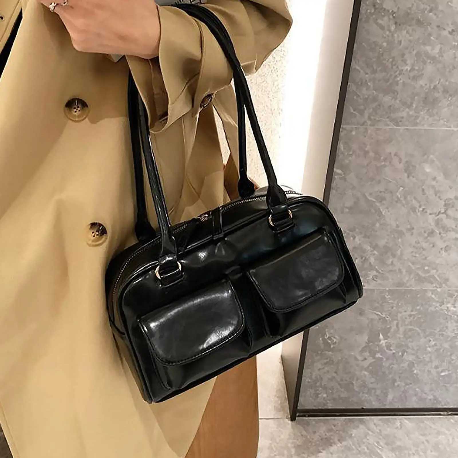 Fashionable womens shoulder bag crossbody bag handbag multi pocket bowling bag Boston bag Y250603