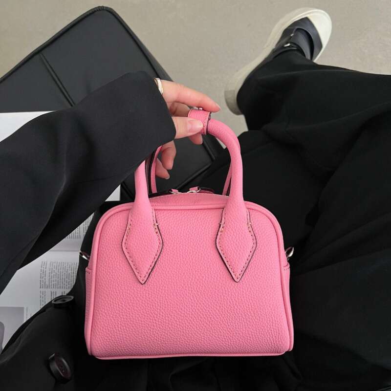 2025 New Korean Niche Cowhide Boston Pillow Bag Large Capacity Crossbody Shoulder Bags Women Genuine Leather Handbags Purses