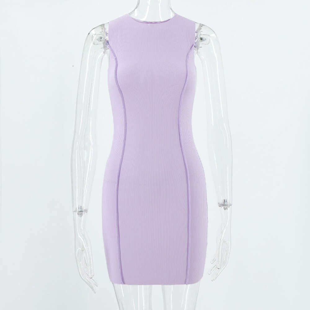 2024I Summer New INS Women's Round Neck Sleeveless Solid Color Fashion Slim Fit Wrap Hip Dress F41915