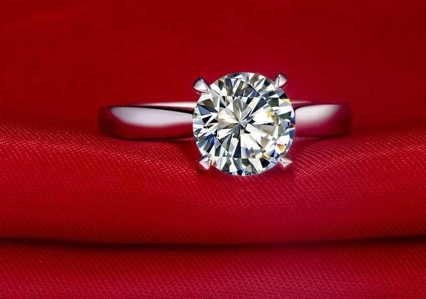 Solitaire Solid White Gold AU750 2CT Round Moissanite Dia Women Wedding Engagement Ring Best Anniversary Day Gift For Girl d240419