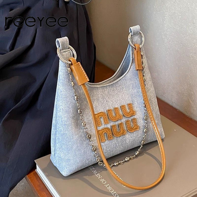 REEYEE trend new women s niche minimalist bucket high end multifunctional denim armpit chain crossbody bag leisure designer shoulder bag