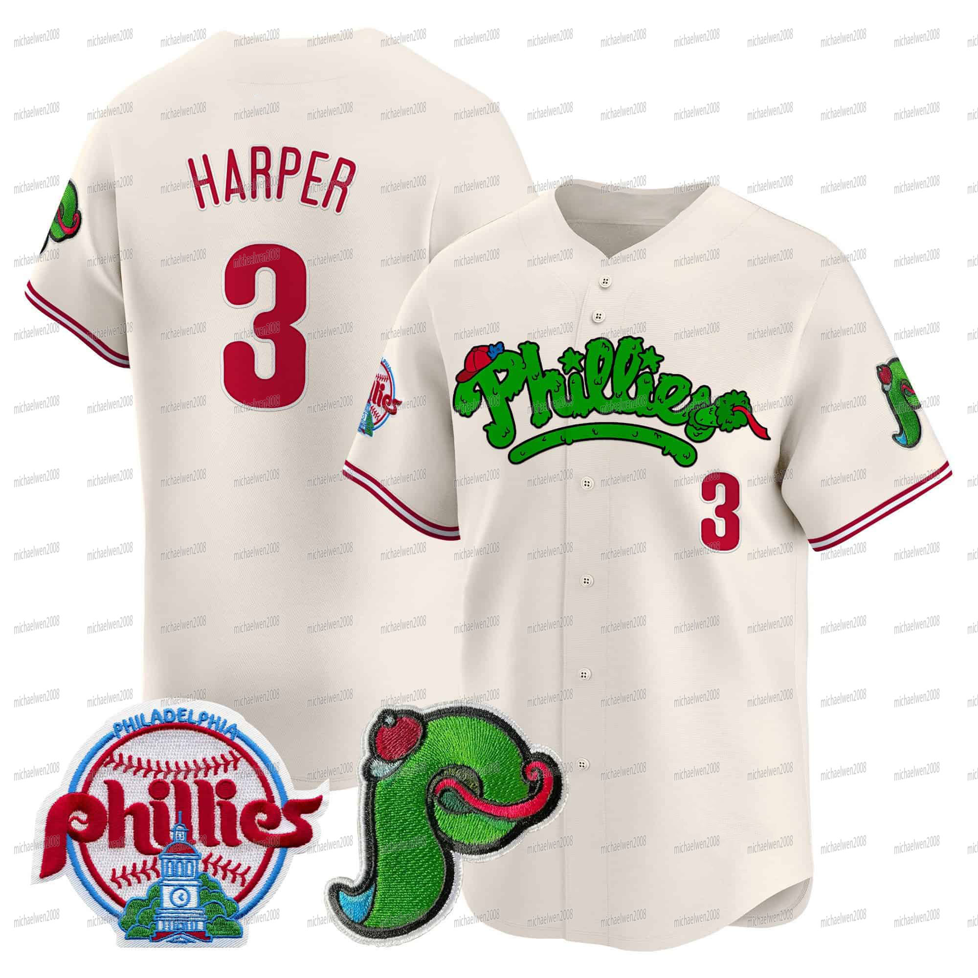 Philliess 2024 Phanatic Patch Baseball Jersey 3 Harper Trea Turner Schwarber Brandon Marsh Nick Castellanos Bryson Stott Alec Bohm Garrett Stubbs J.T.