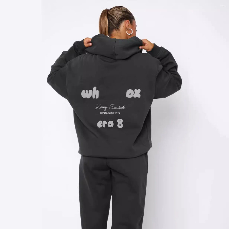 Whitees Fox Hoodie And Sweatpants Set - Spring Fleece Tracksuit With Graphic Print, Loose Fit Hooded Two-Piece Sweatsuit For Men And Women - Black 676