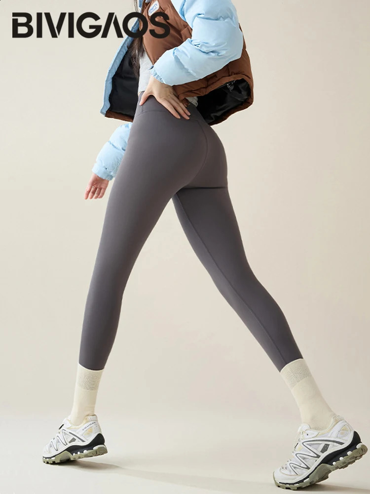 BIVIGAOS Autumn Winter Rabbit Fleece Sharkskin Leggings Women Casual Basic Thicken Warm Leggings Brown Fleece Lined Tights 241119