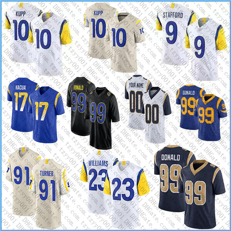 17 Puka Nacua 9 Matthew Stafford 10 Cooper Kupp Custom Football Jerseys Aaron Donald Kyren Williams Kobie Turner Tyler Higbee Brycen Hopkins Steve Avila Byron Young