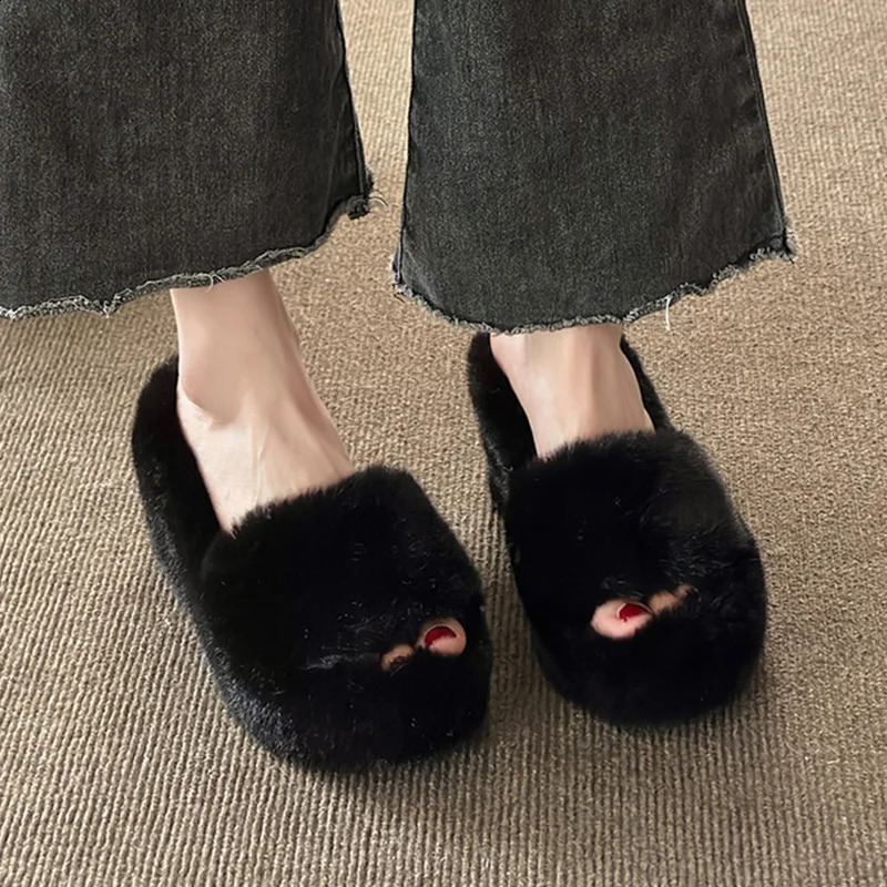 Autumn Winter Wedge Fluffy Slippers Woman Home Fur Slippers for Women Chunky Platform Slides Cozy Fuzzy Indoor Shoes 241118