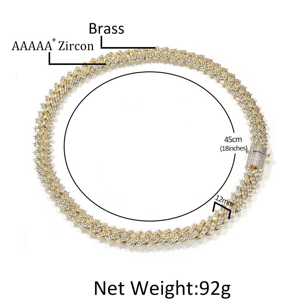 12MM Spring Buckle Diamond Cuban Link Chain Necklace Bracelet Hip Hop Iced Out Cz Cubic Zirconia Prong Personalized Trendy Diamond Mens Neck Wrist Jew