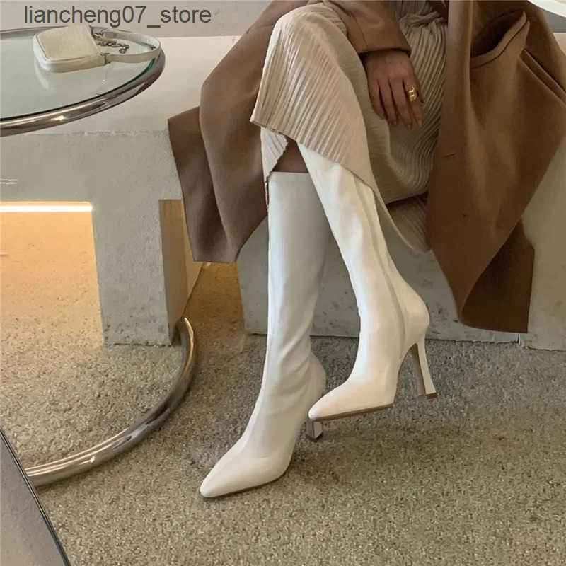 Sexy for Lady High Heels Over The Knee Leather Chealsea Boots Women Brown Long White Boot J241119