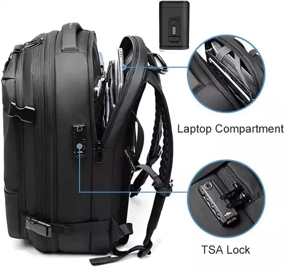 Airback vacuum compression backpack with pump expandable travel suitable for men women and airline approved business bags 60L