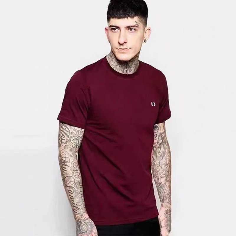 Men's T-Shirts Barley spring/summer mens round neck business casual cotton short sleeved solid color T-shirt with Perry embroidery J240419