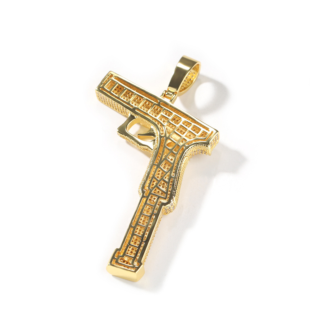 Hip Hop Punk Vintage Hand Gun Pendant Necklace 5A Zircon 18k Real Gold Plated Street Rap Jewelry