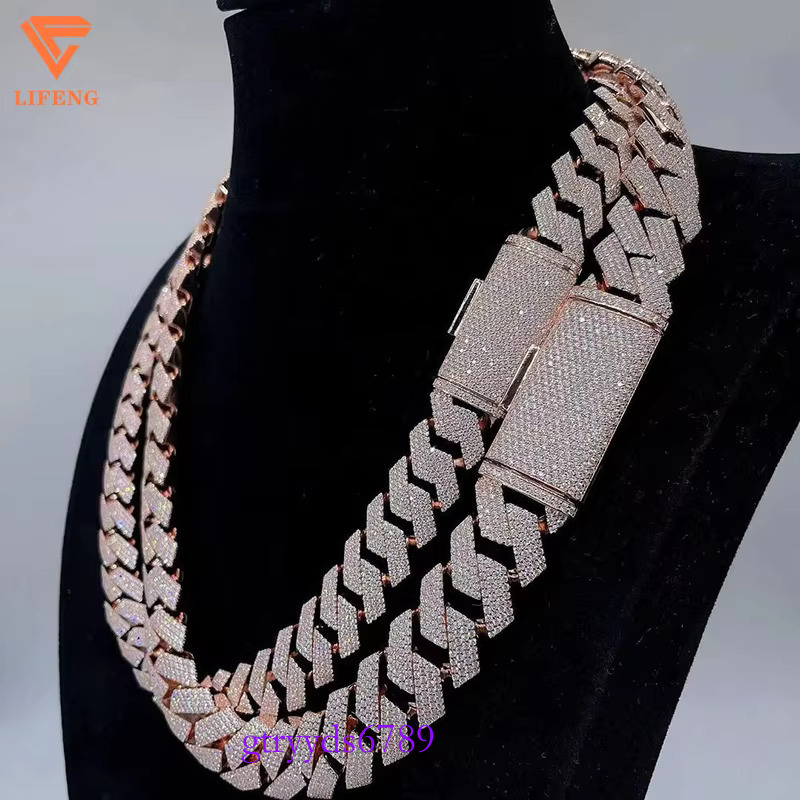 New Fashion 20mm Ice out Moissanite Dia Cuban k Chain Gold Plated Hip-Hop Necklace for Men and Women