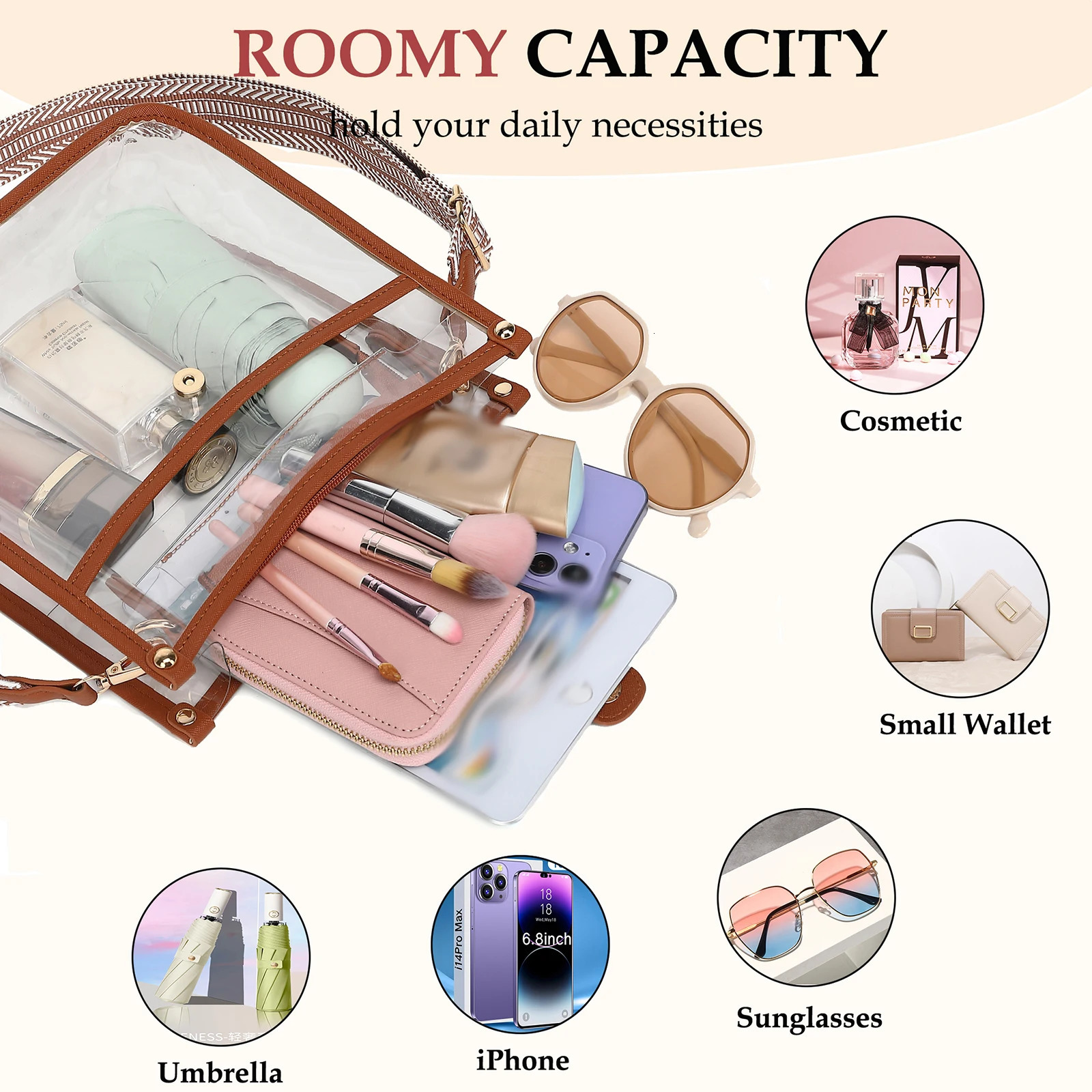 Clear Crossbody Bag Stadium Certification Womens Transparent with Guitar Strap Satchel Messenger 240415