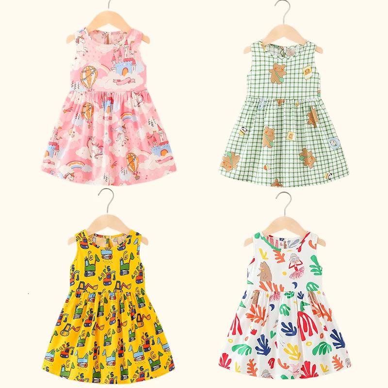 Girl Dress Cotton Summer Kids Clothes Girls Children Flower Dresses Sleeveless Princess Party Outfit Childrens Clothing 240416