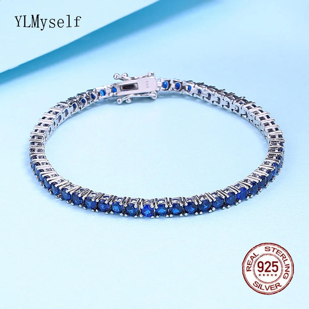 Pure Silver 1520 cm Tennis Bracelet Pave 3 mm Montana Blue Sapphire Cubic zircon Beautiful Real 925 Jewelry For WomenMen 241119