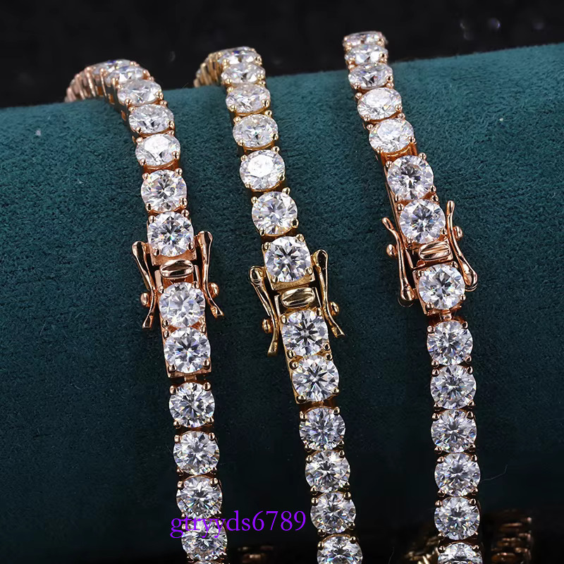 14k Gold Brilliant Round Shape Moissanite Tennis Chain 3MM Bracelet