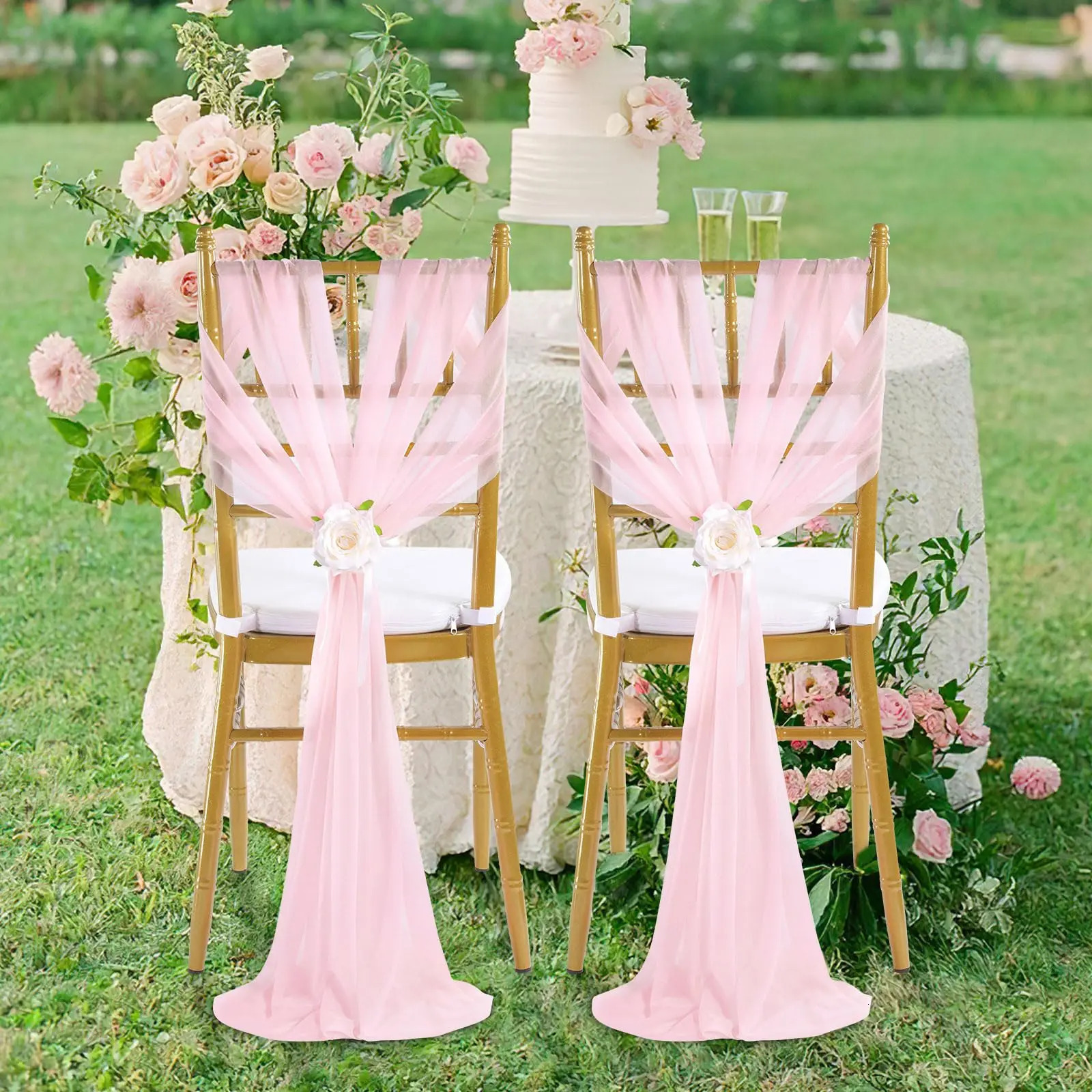 10Pcs 17x250cm Rust Chiffon Chair Sashes 5 Set Sash Wedding Covers Ribbon Party Aisle Decor 241118