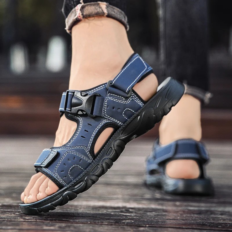 Summer Mens Genuine Leather Sandals Outdoor Roman Beach Anti slip Casual Lightweight Open Toe Boys Sports 241118
