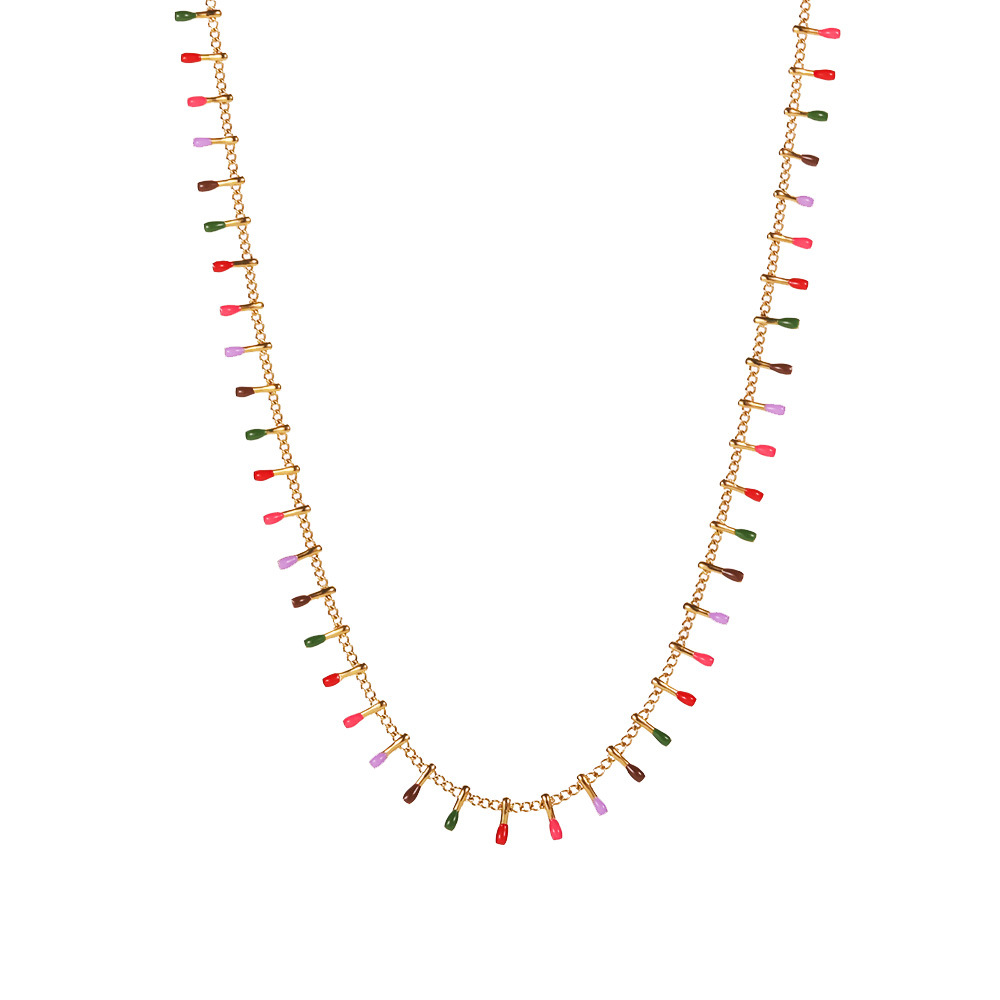 French Minimalist and Personalized Colored Drip Oil Tassel Neckchain for Women 18k Gold Titanium Steel Color Resistant Trend Banquet Party Wedding Jew