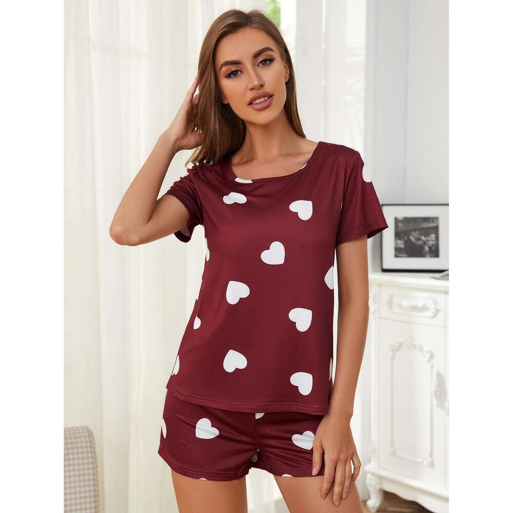 Pamas, Women's Summer Love Printed Short Sleeved Shorts, Two-piece Home Outfit, Wildberry F41932