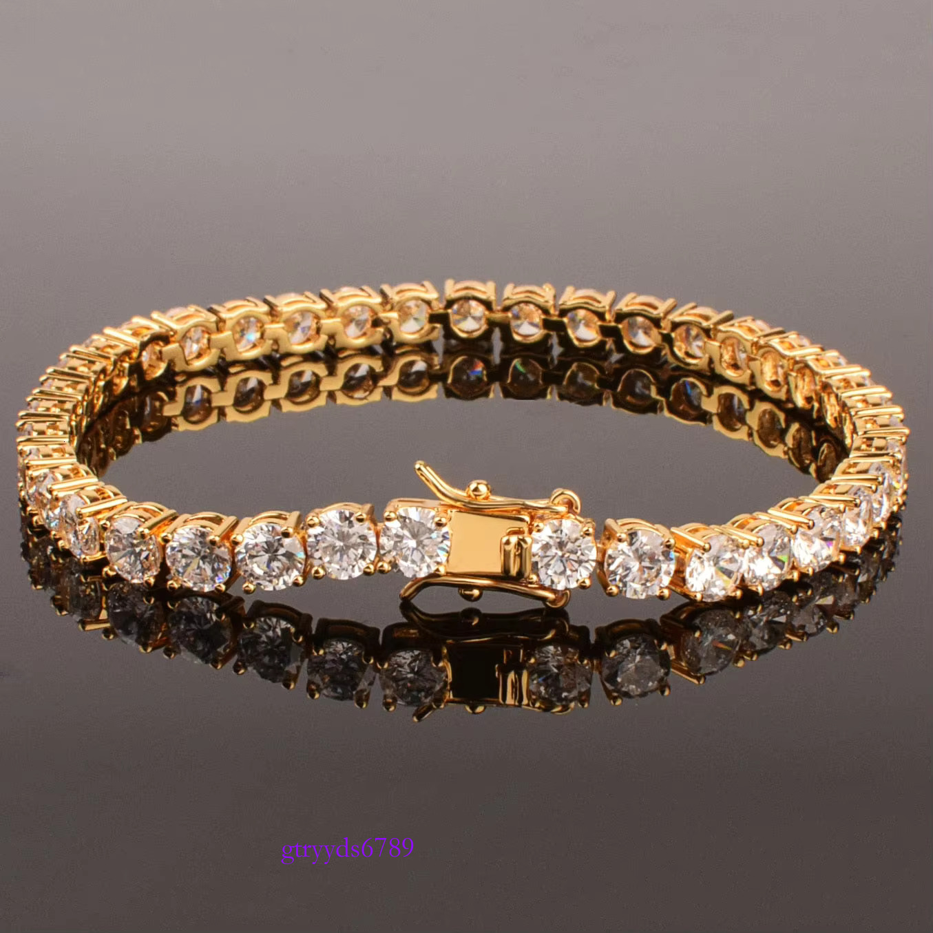 Bracelet S Gold Plated 3mm To 6mm Sparkle VVS Moissanite Tennis Chain