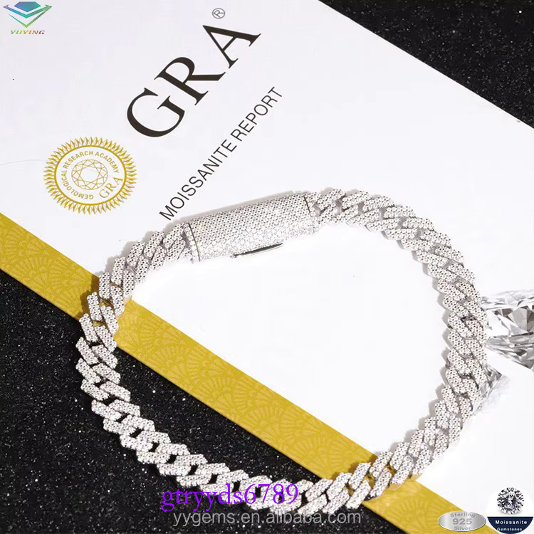 Lowest Price 8mm-15mm Wide 2rows Dia S Sier Gold Plated Iced Out Moissanite Bracelet for Hip hop Mens